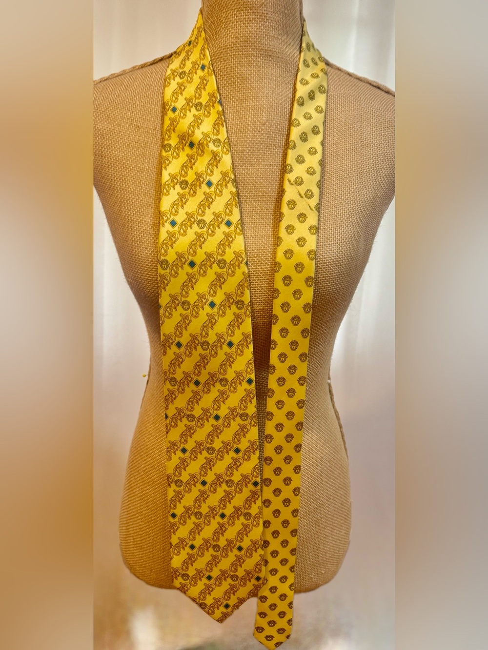 Versace Yellow Patterned Silk Tie with Small Medallions